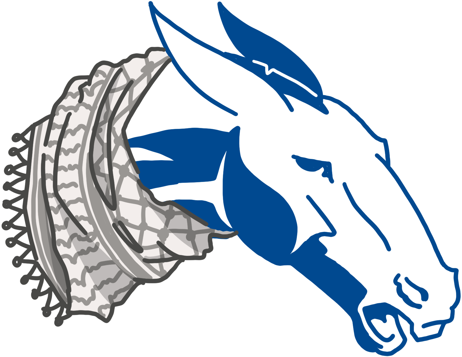 A logo of the Colby Mule wearing a black and white keffiyeh around its neck.